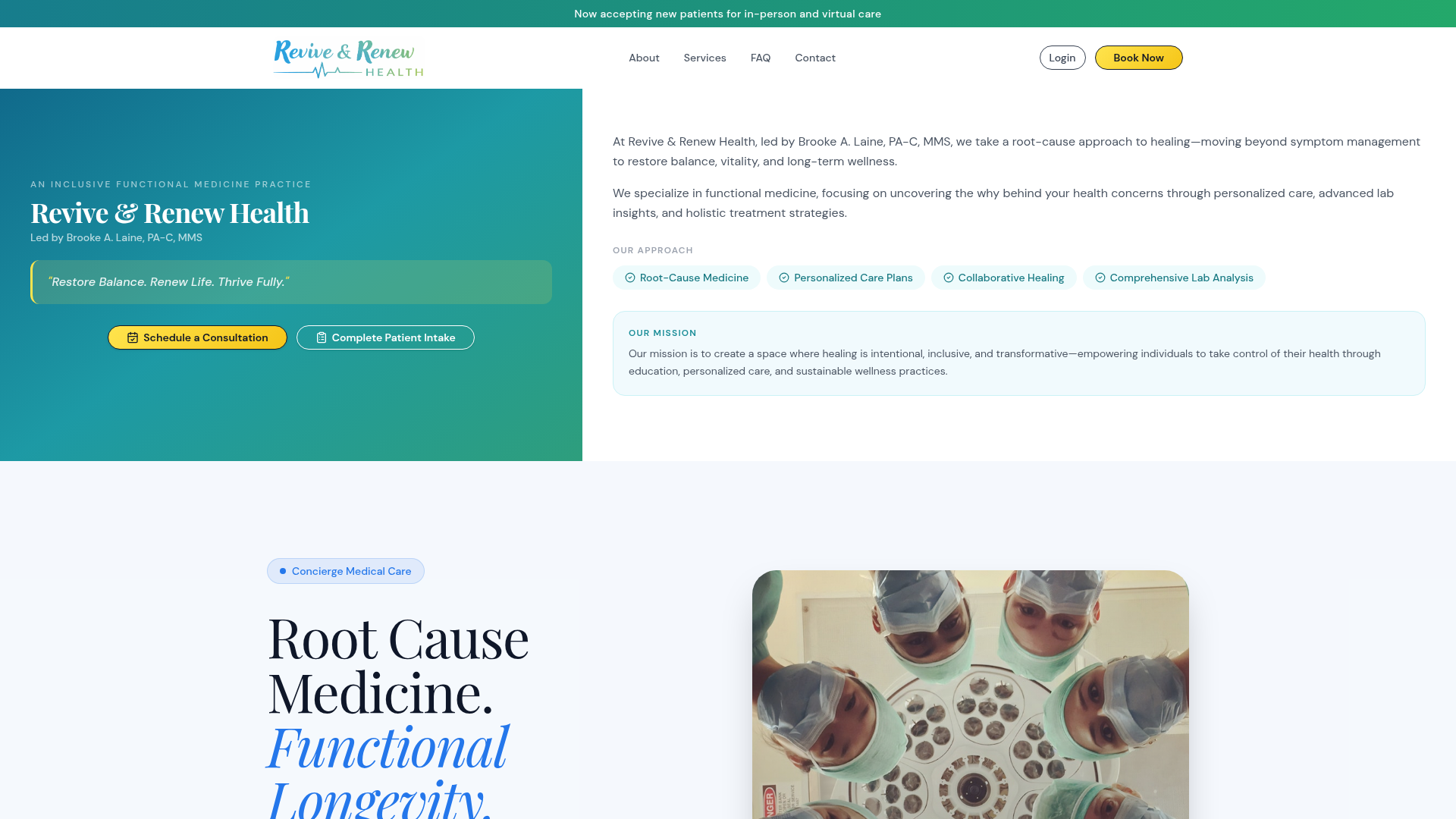 Existing Revive & Renew Health website screenshot